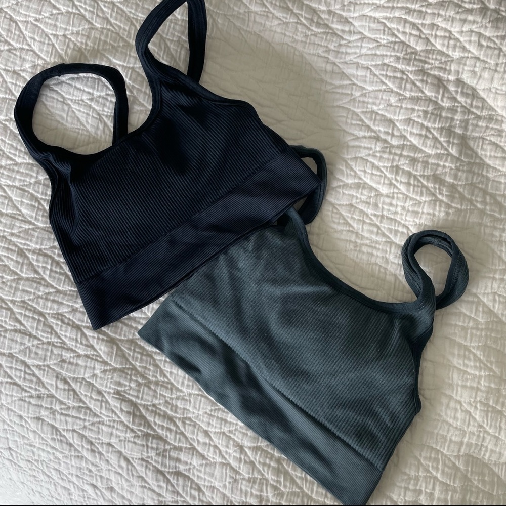 BLANQI Navy Blue and Teal seamless ribbed bralette bundle set